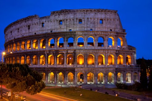 The Roman Coliseum at dusk, Rome Lazio Italy. Image shot 2010. Exact date unknown.
